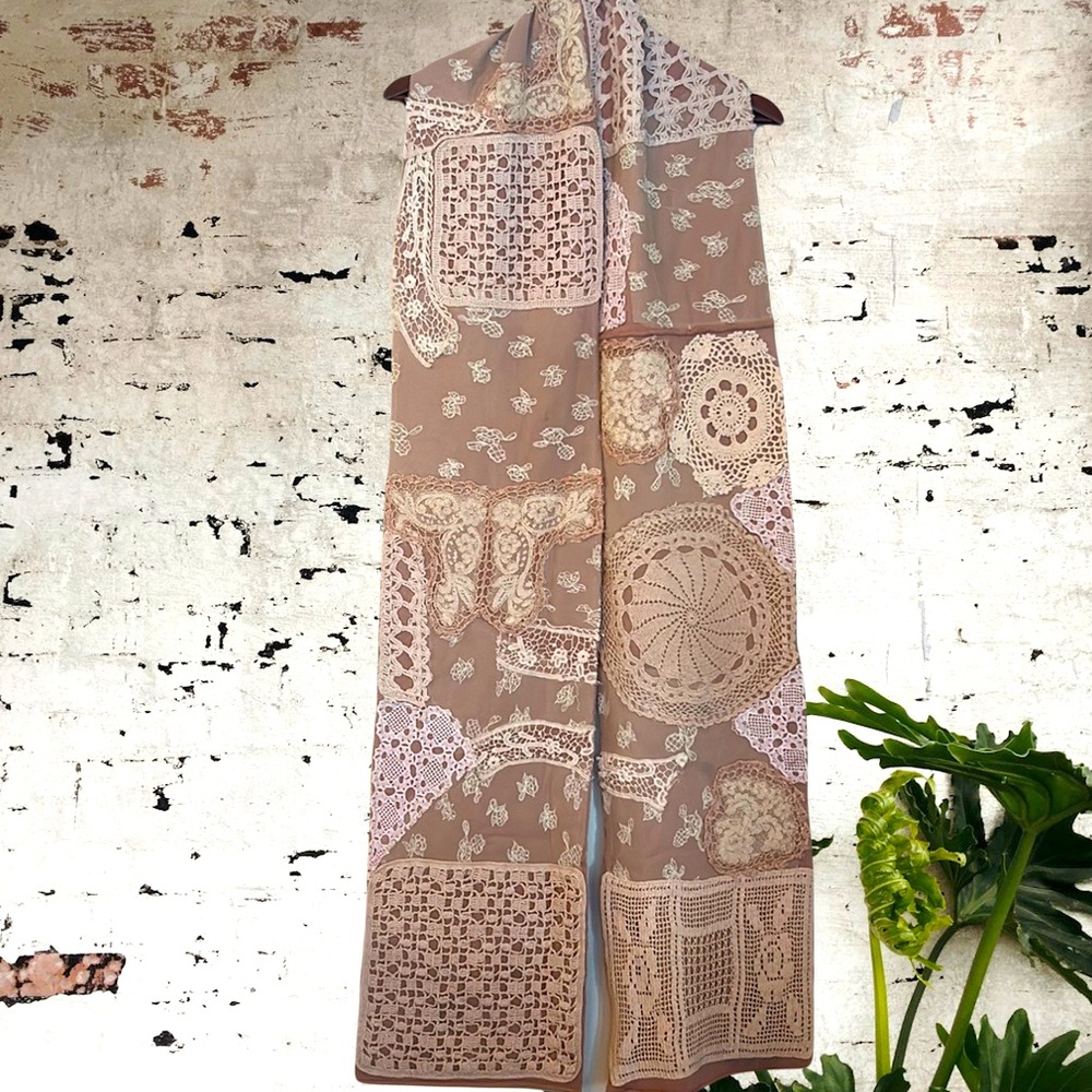 Free people embroidered lace crochet vintage doily handmade Upcycled scarf